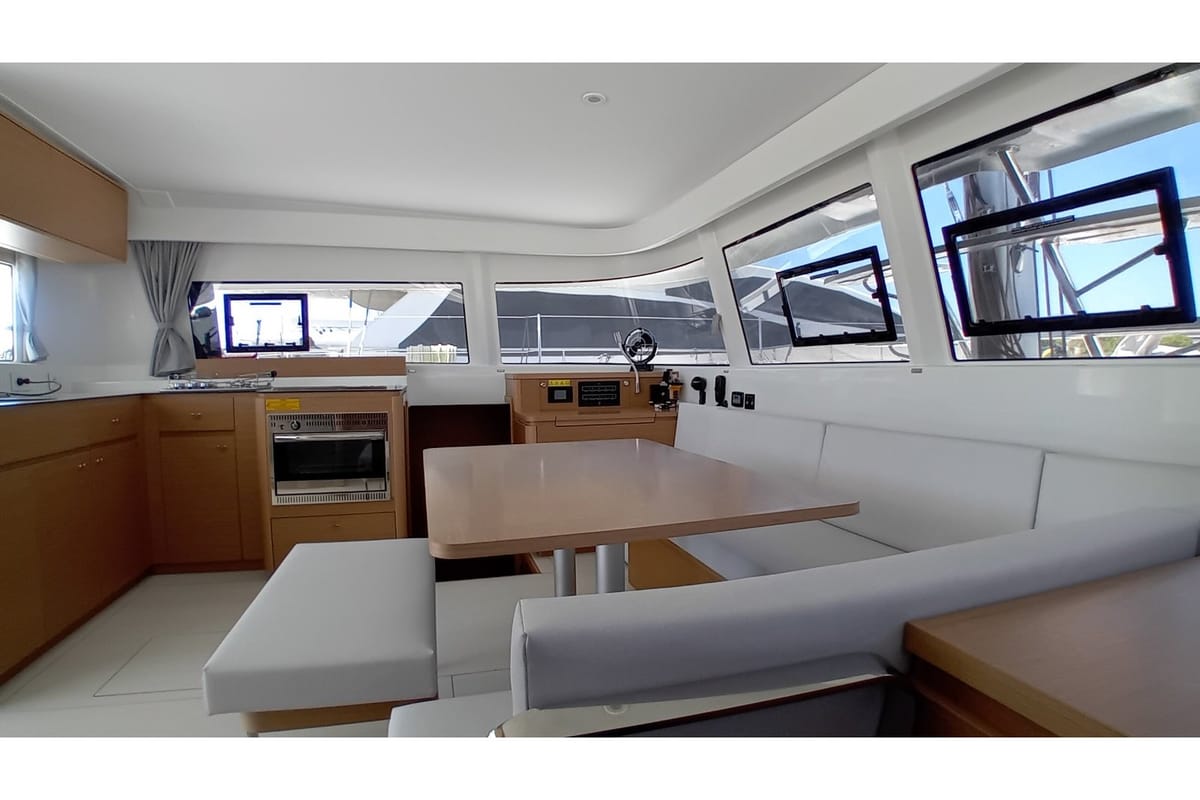 Deck of La Vita e Bella, a Excess 14 catamaran at Municipal Unit of Rhodes, Greece