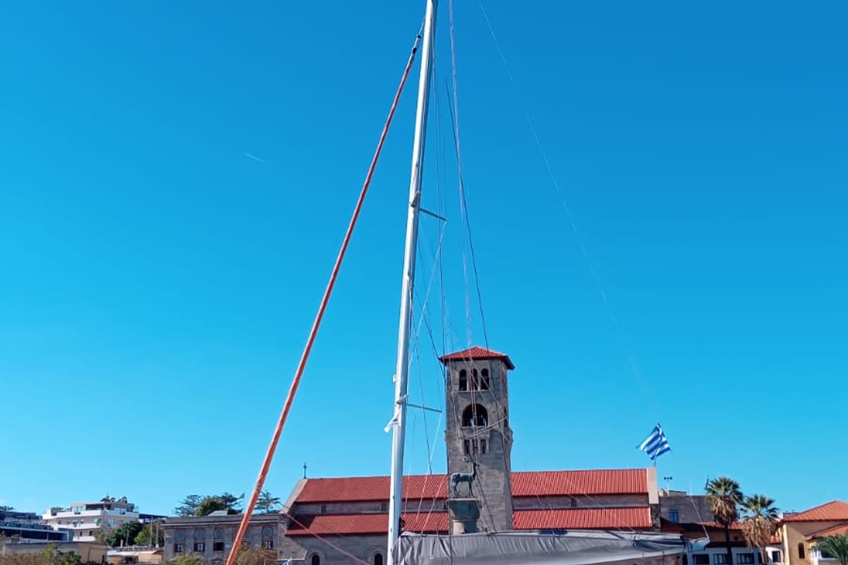 Exterior view of La Vita e Bella, a Excess 14 catamaran at Municipal Unit of Rhodes, Greece
