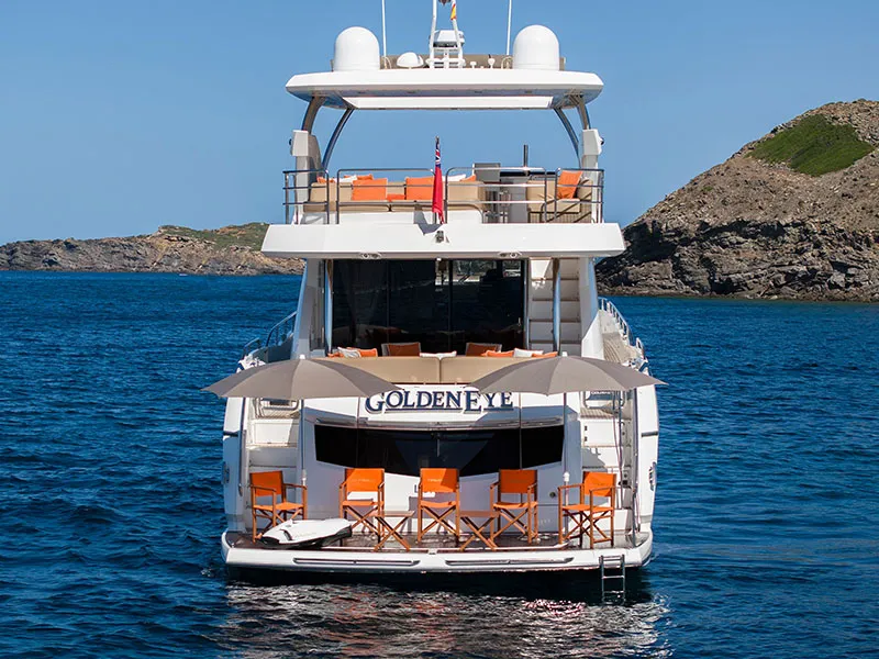 Deck of Goldeneye, a Sunseeker International Sunseeker Manhattan 73 yacht at Grad Šibenik, Croatia