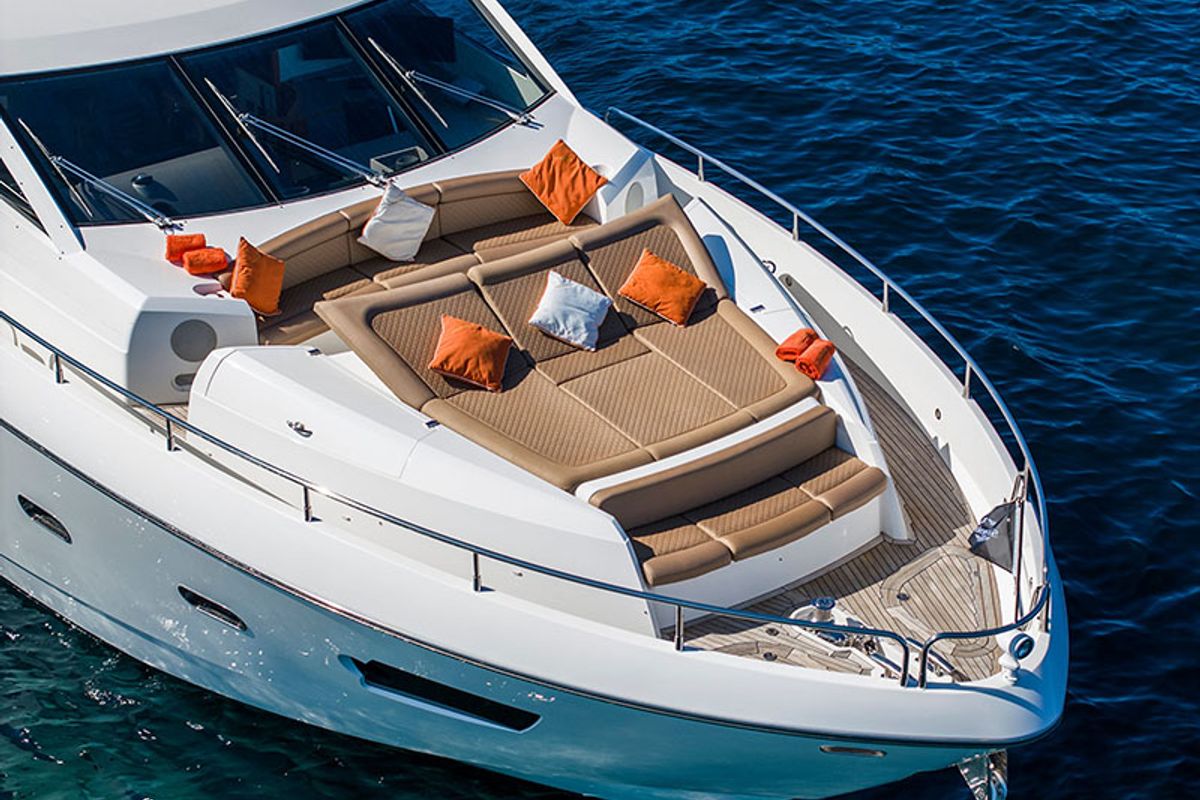 Deck of Goldeneye, a Sunseeker International Sunseeker Manhattan 73 yacht at Grad Šibenik, Croatia