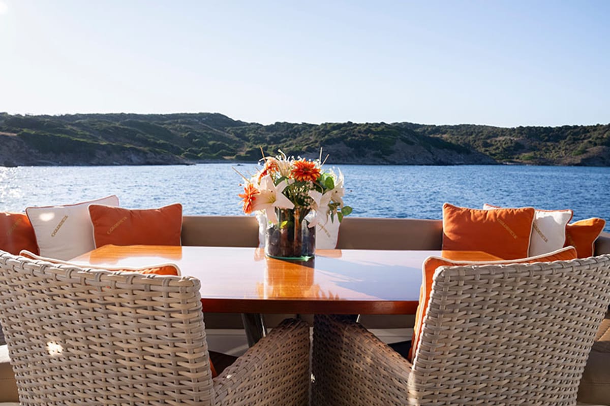 Deck of Goldeneye, a Sunseeker International Sunseeker Manhattan 73 yacht at Grad Šibenik, Croatia