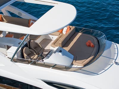 Cockpit of Goldeneye, a Sunseeker International Sunseeker Manhattan 73 yacht at Grad Šibenik, Croatia