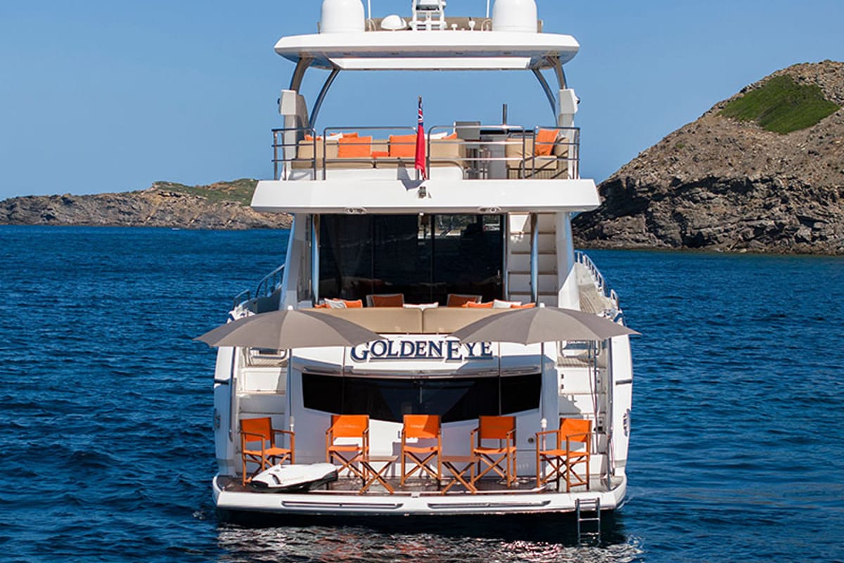 Exterior view of Goldeneye, a Sunseeker International Sunseeker Manhattan 73 yacht at Grad Šibenik, Croatia