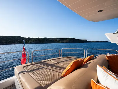 Deck of Goldeneye, a Sunseeker International Sunseeker Manhattan 73 yacht at Grad Šibenik, Croatia