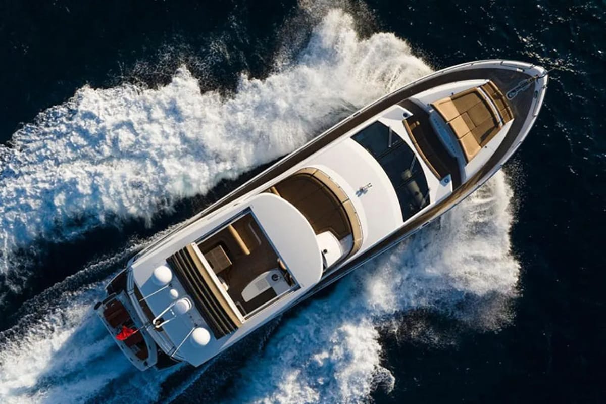 Exterior view of Goldeneye, a Sunseeker International Sunseeker Manhattan 73 yacht at Grad Šibenik, Croatia