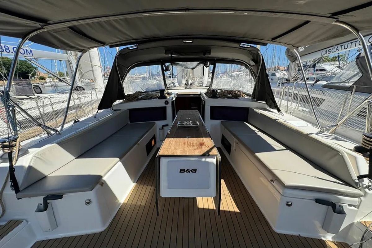 Deck of Bedda Matri, a Dufour 470 sailboat at Palermo, Italy