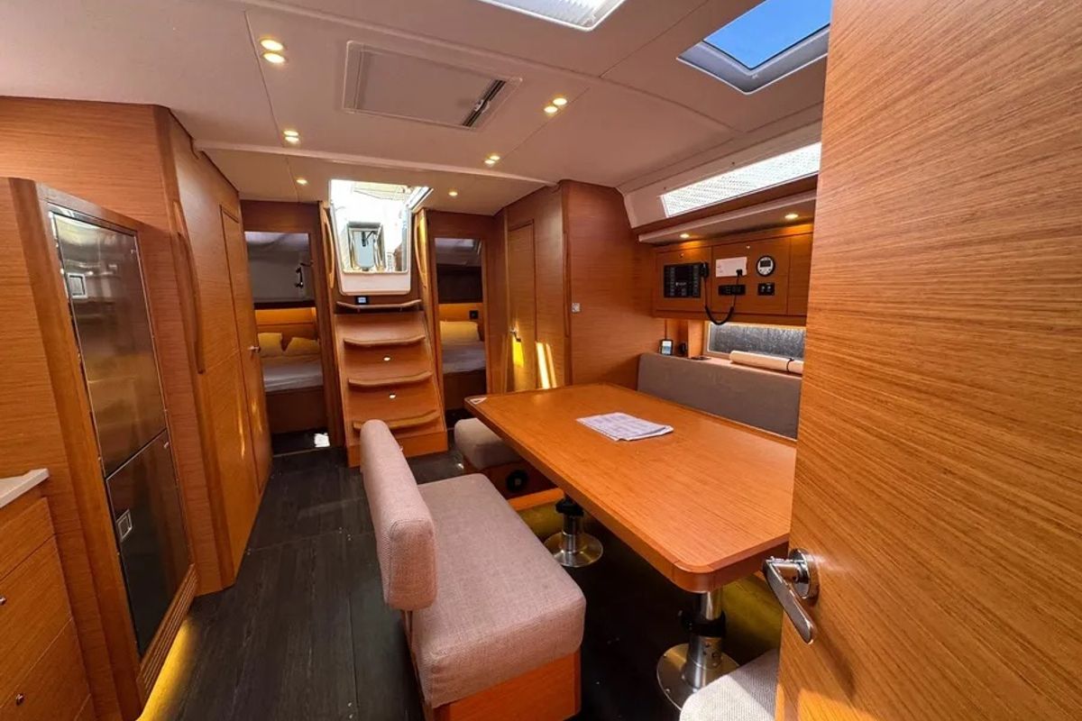 Salon of Bedda Matri, a Dufour 470 sailboat at Palermo, Italy