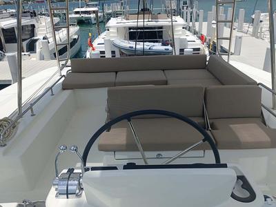 Cockpit of No Surrender, a Lagoon 51 catamaran at Central Abaco, Bahamas