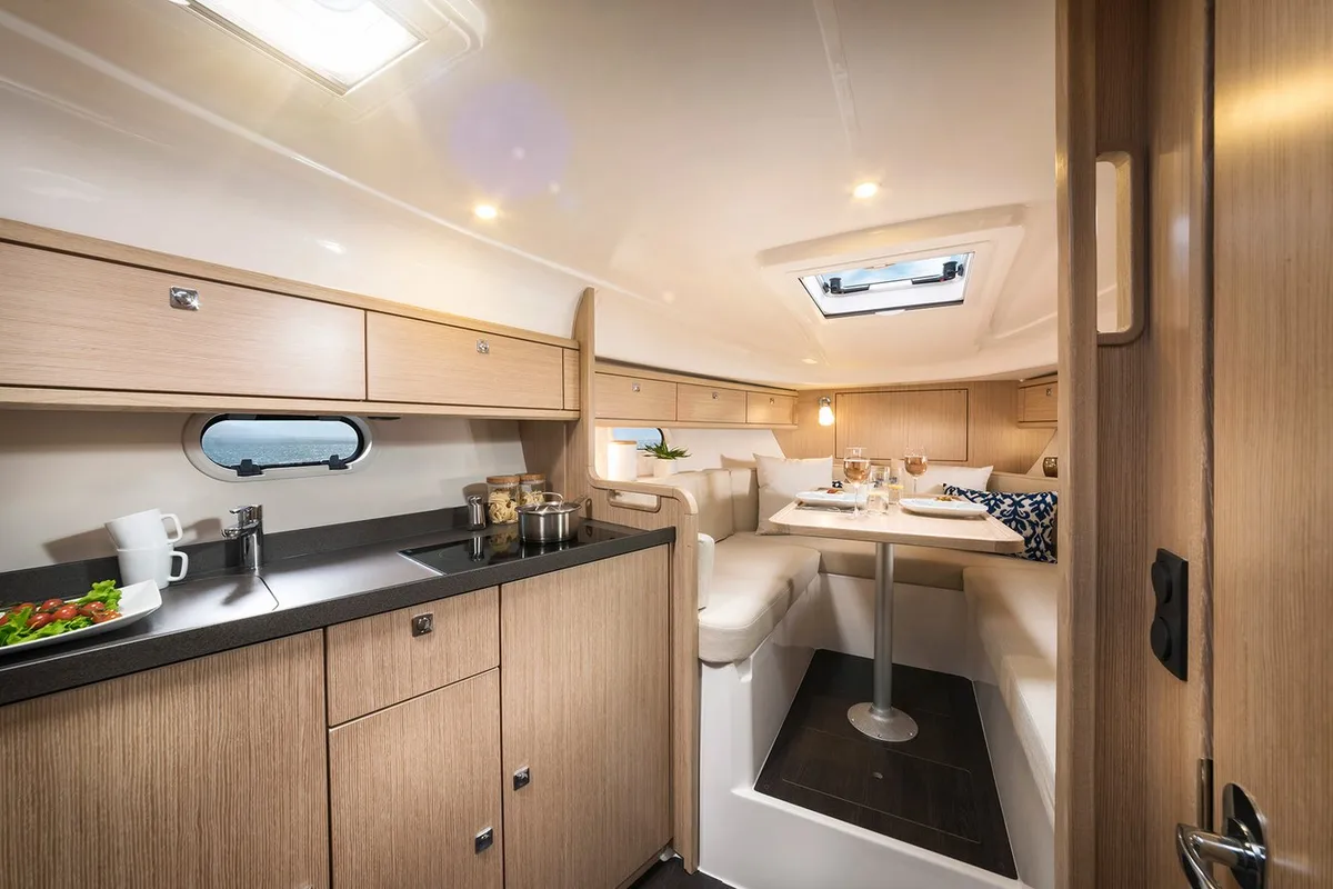 Galley of Palma, a Bavaria S29+ motorboat at Grad Biograd na Moru, Croatia