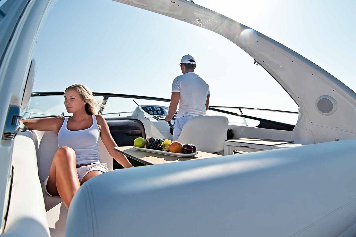 Deck of Palma, a Bavaria S29+ motorboat at Grad Biograd na Moru, Croatia