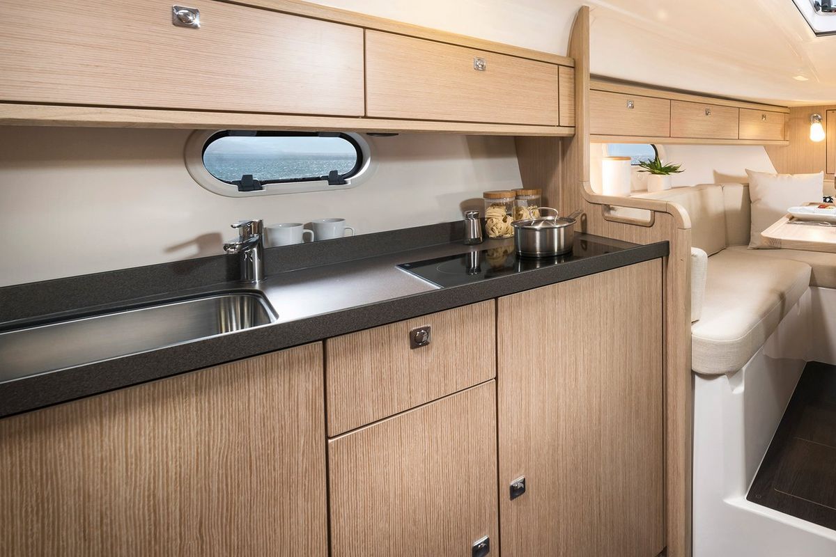Galley of Palma, a Bavaria S29+ motorboat at Grad Biograd na Moru, Croatia