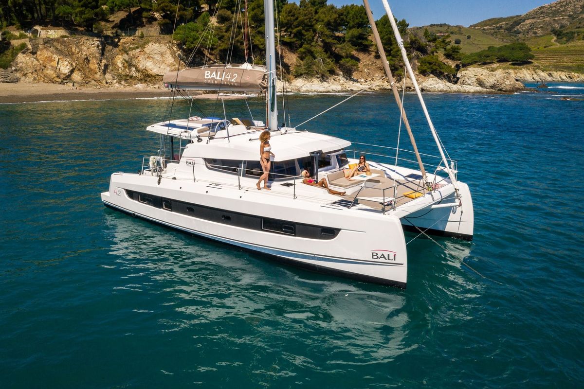 Exterior view of Nedo, a Bali 4.2 catamaran at Seget Donji, Croatia