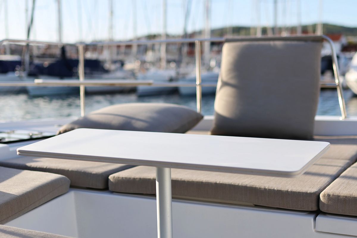 Deck of Open Office, a Bali 4.2 catamaran at Grad Trogir, Croatia