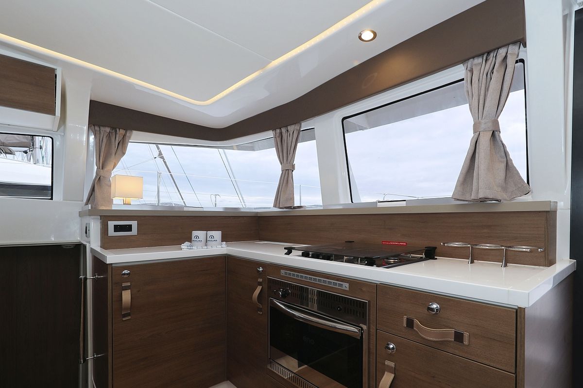 Galley of Open Office, a Bali 4.2 catamaran at Grad Trogir, Croatia