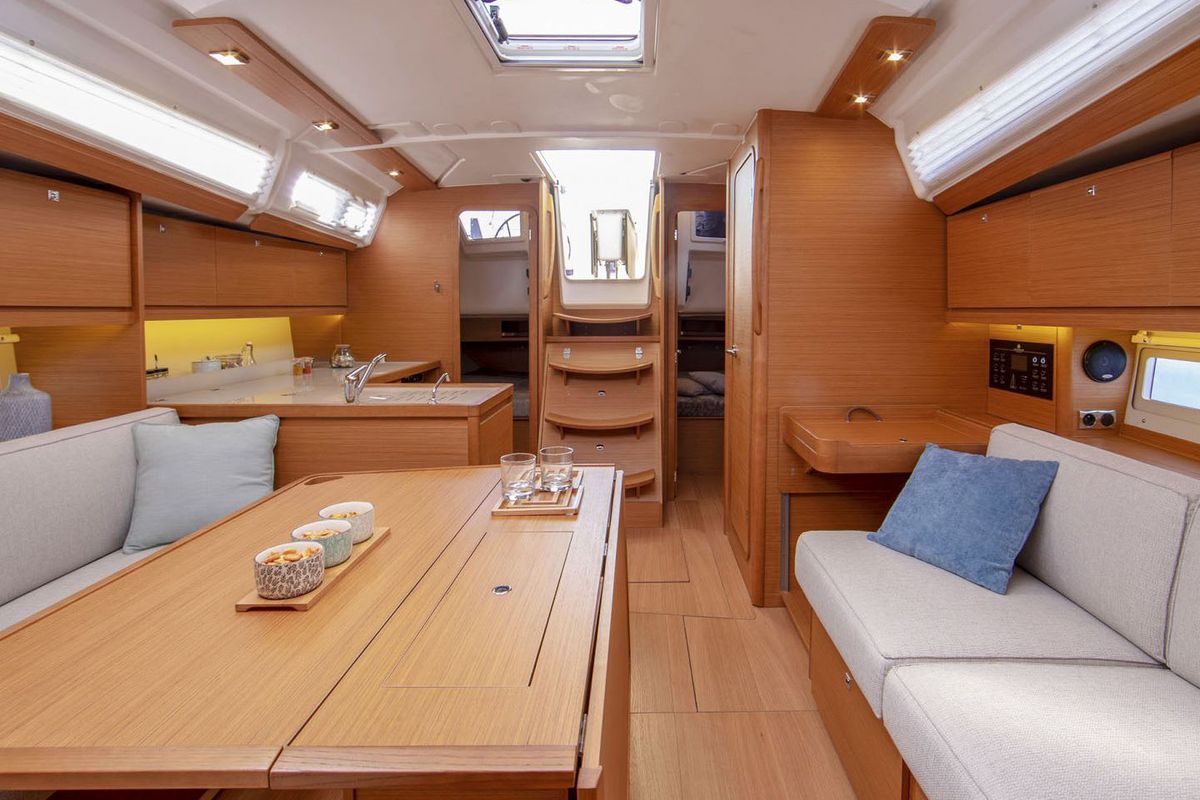Salon of Alma Libre IX, a Dufour 390 Grand Large sailboat at Municipal Unit of Lefkada, Greece