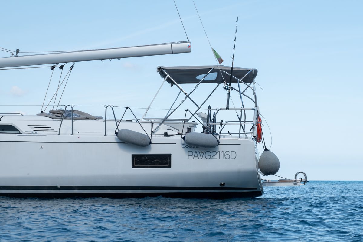 Exterior view of giugioma, a Beneteau Oceanis 46.1 sailboat at Palermo, Italy