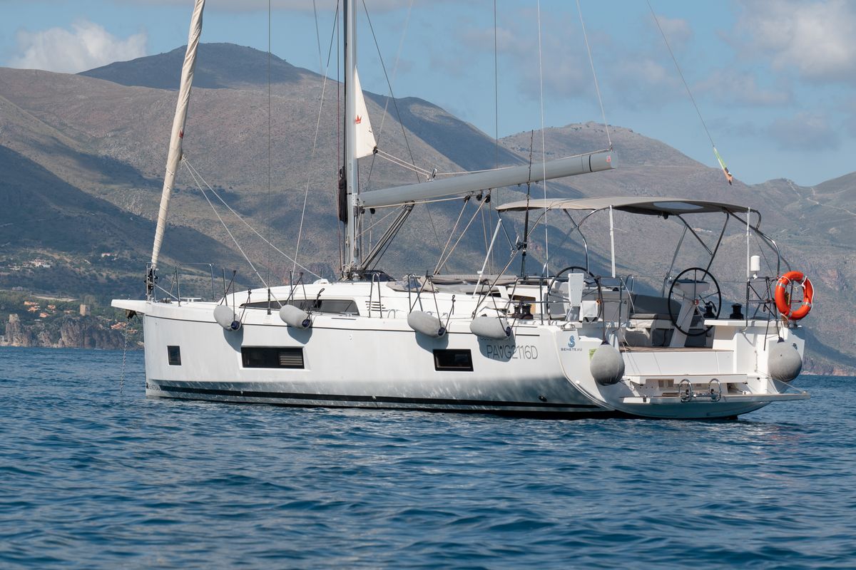 Exterior view of giugioma, a Beneteau Oceanis 46.1 sailboat at Palermo, Italy