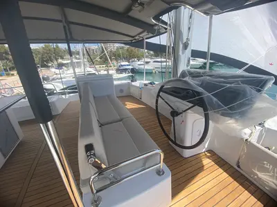 Cockpit of KOS 58.CAT, a Bali 5.8 catamaran at Athens, Greece