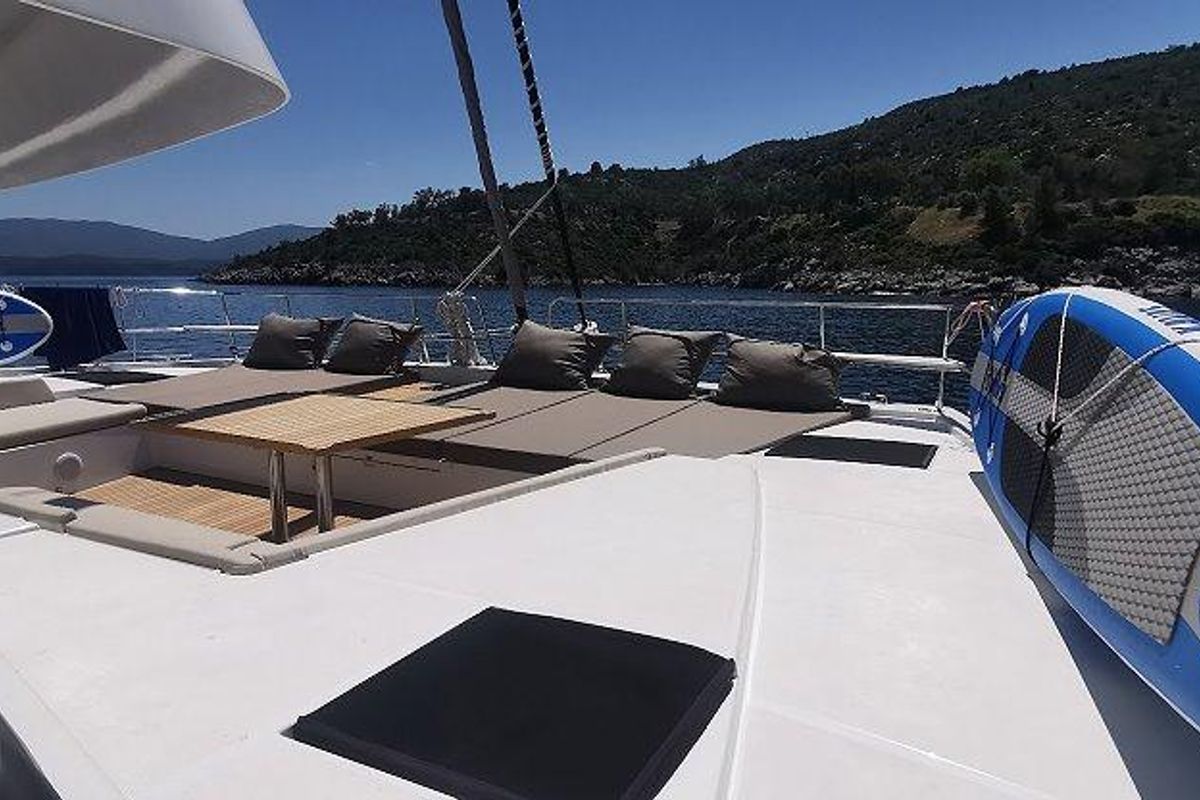 Deck of KOS 58.CAT, a Bali 5.8 catamaran at Athens, Greece