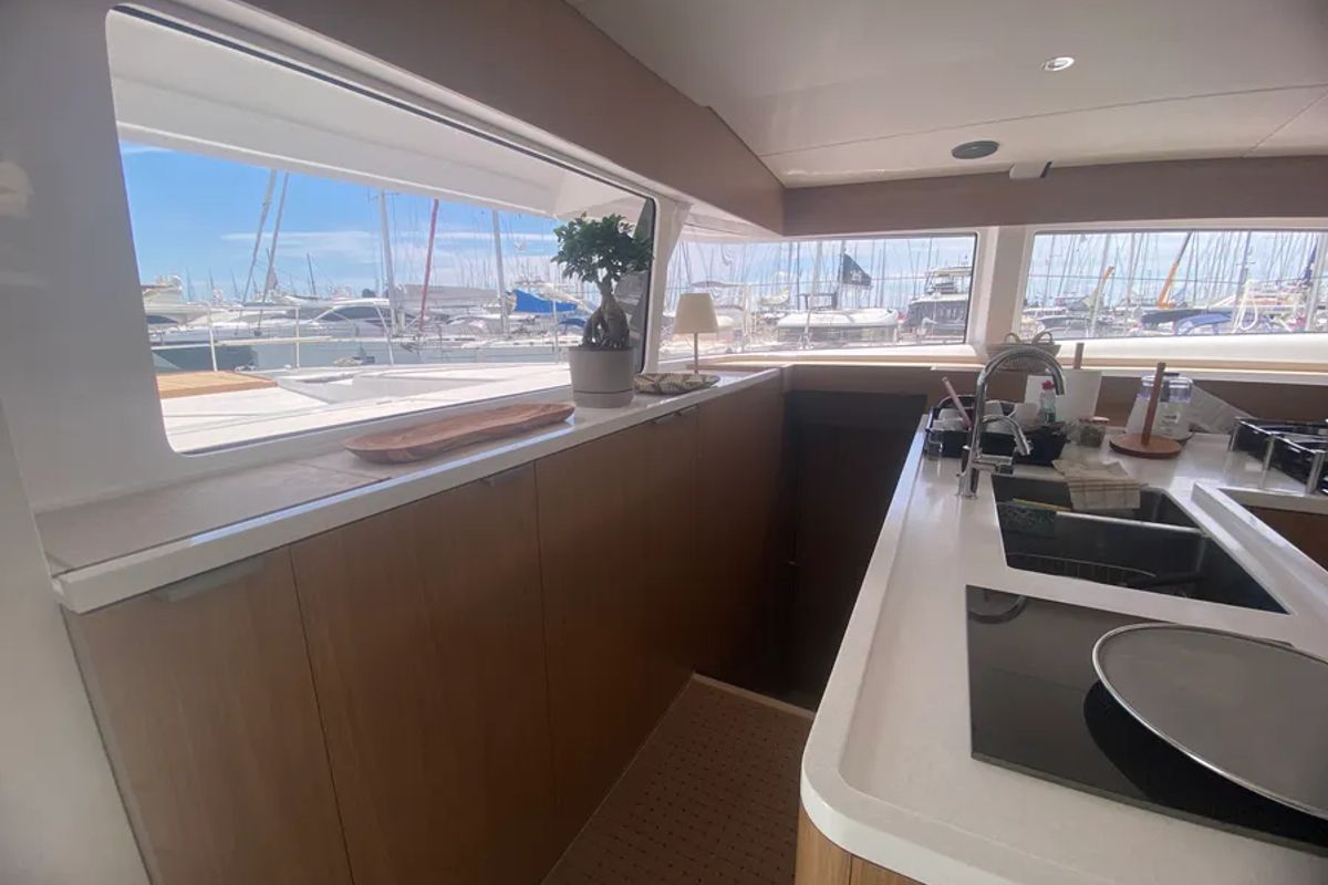 Galley of KOS 58.CAT, a Bali 5.8 catamaran at Athens, Greece