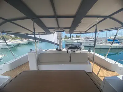 Deck of KOS 58.CAT, a Bali 5.8 catamaran at Athens, Greece