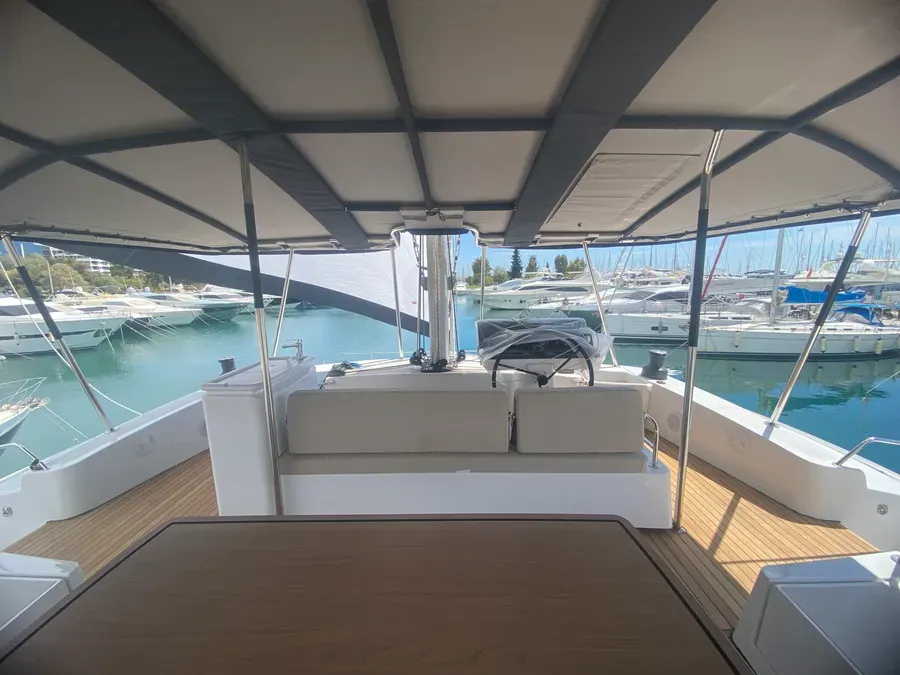 Deck of KOS 58.CAT, a Bali 5.8 catamaran at Athens, Greece