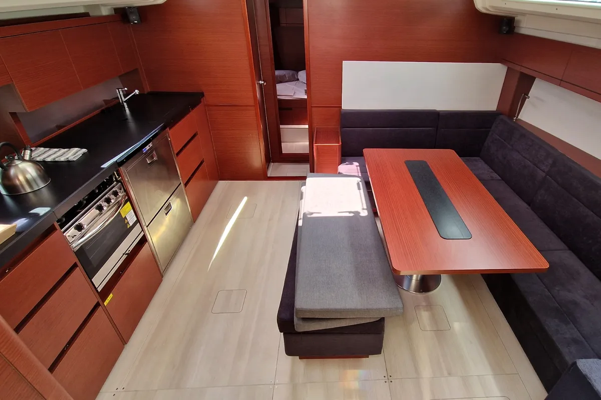 Salon of Charles, a Hanse Yachts Hanse 508 sailboat at Lavreotiki Municipal Unit, Greece