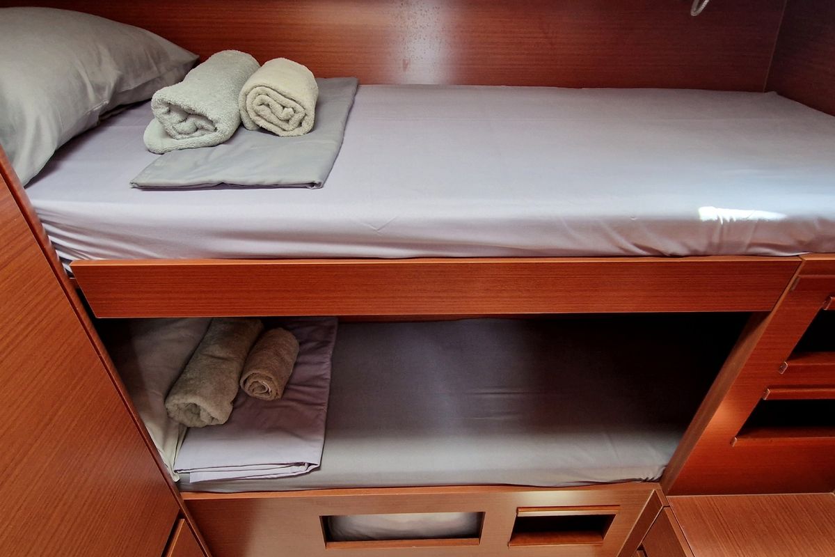 Cabin on Charles, a Hanse Yachts Hanse 508 sailboat at Lavreotiki Municipal Unit, Greece