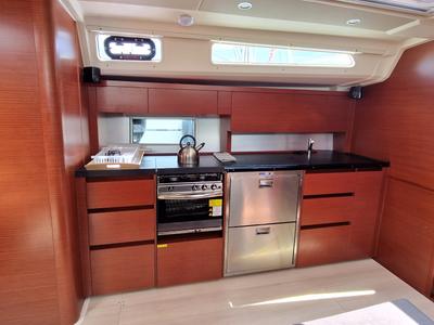 Galley of Charles, a Hanse Yachts Hanse 508 sailboat at Lavreotiki Municipal Unit, Greece