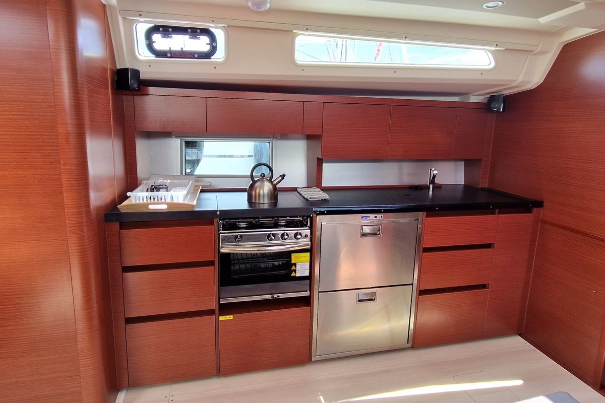 Galley of Charles, a Hanse Yachts Hanse 508 sailboat at Lavreotiki Municipal Unit, Greece