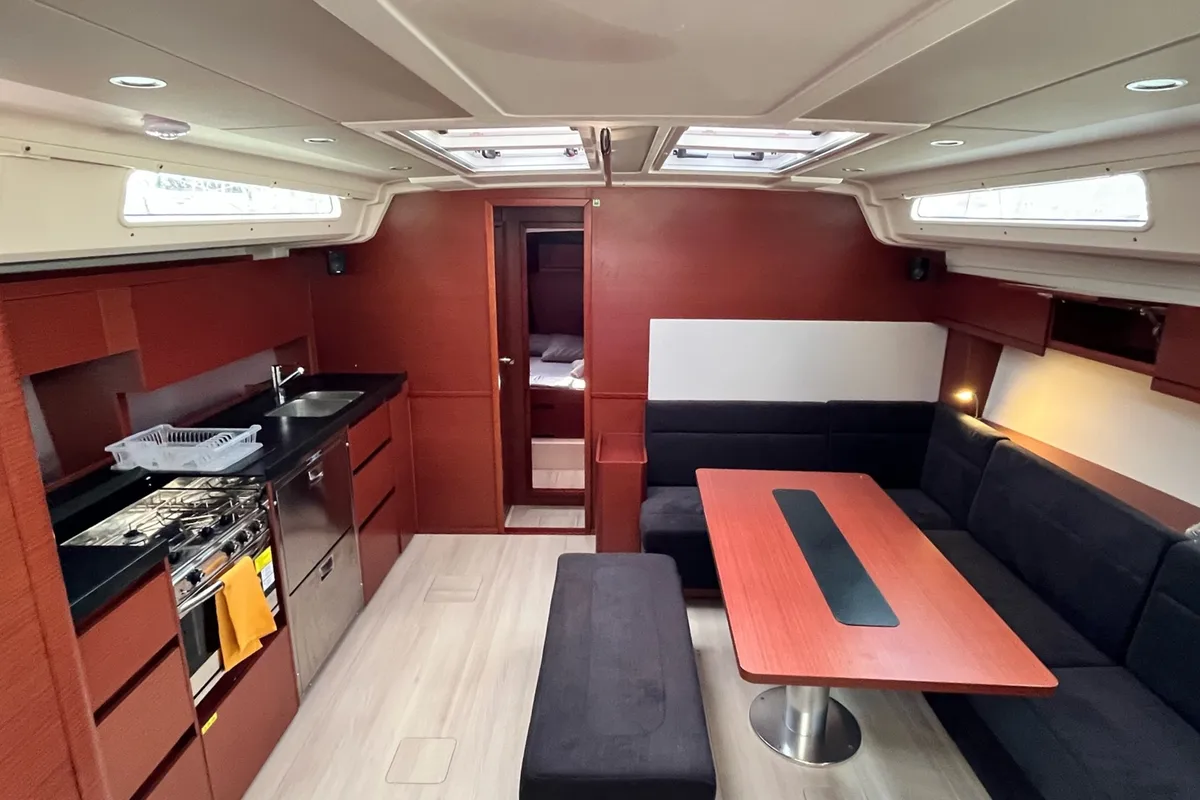 Galley of Charles, a Hanse Yachts Hanse 508 sailboat at Lavreotiki Municipal Unit, Greece