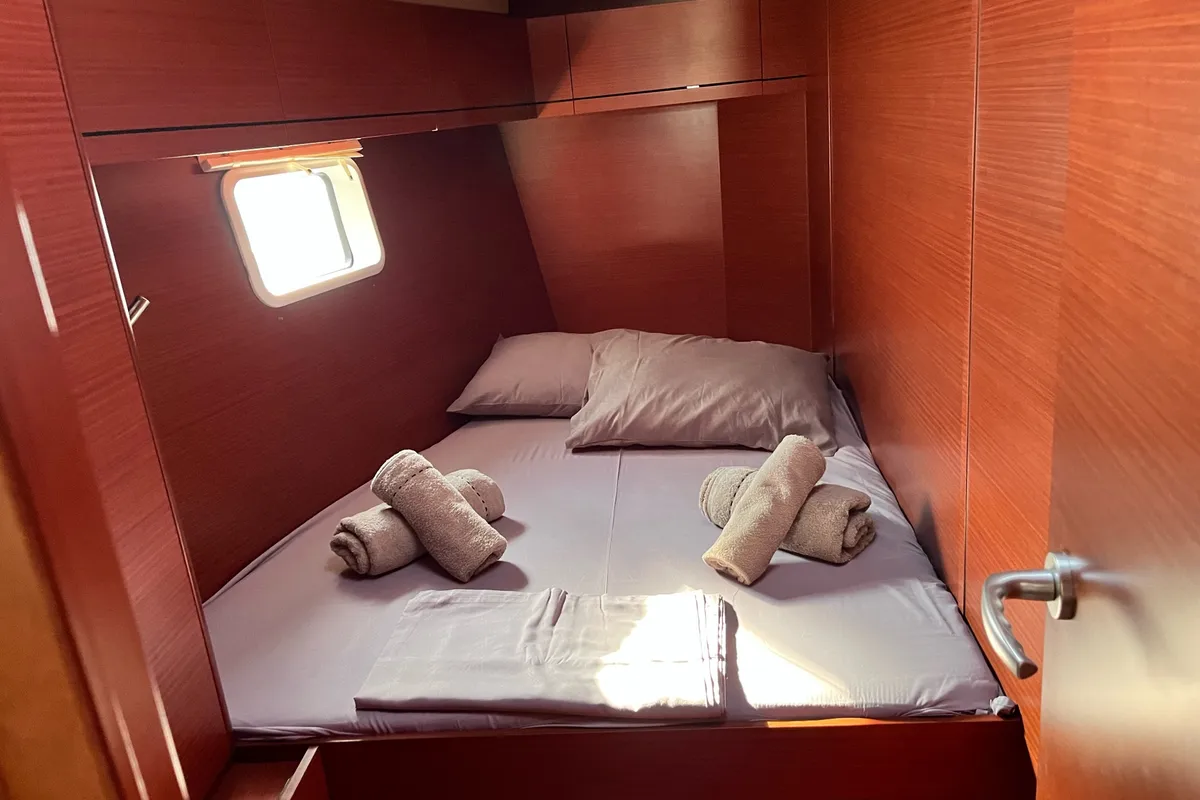 Cabin on Charles, a Hanse Yachts Hanse 508 sailboat at Lavreotiki Municipal Unit, Greece