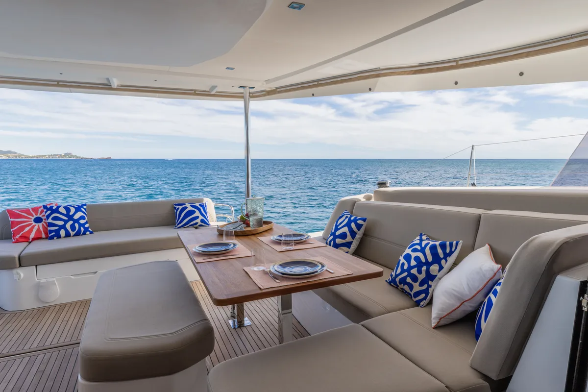 Deck of Premium +, a Fountaine Pajot New 44 catamaran at Portimão, Portugal
