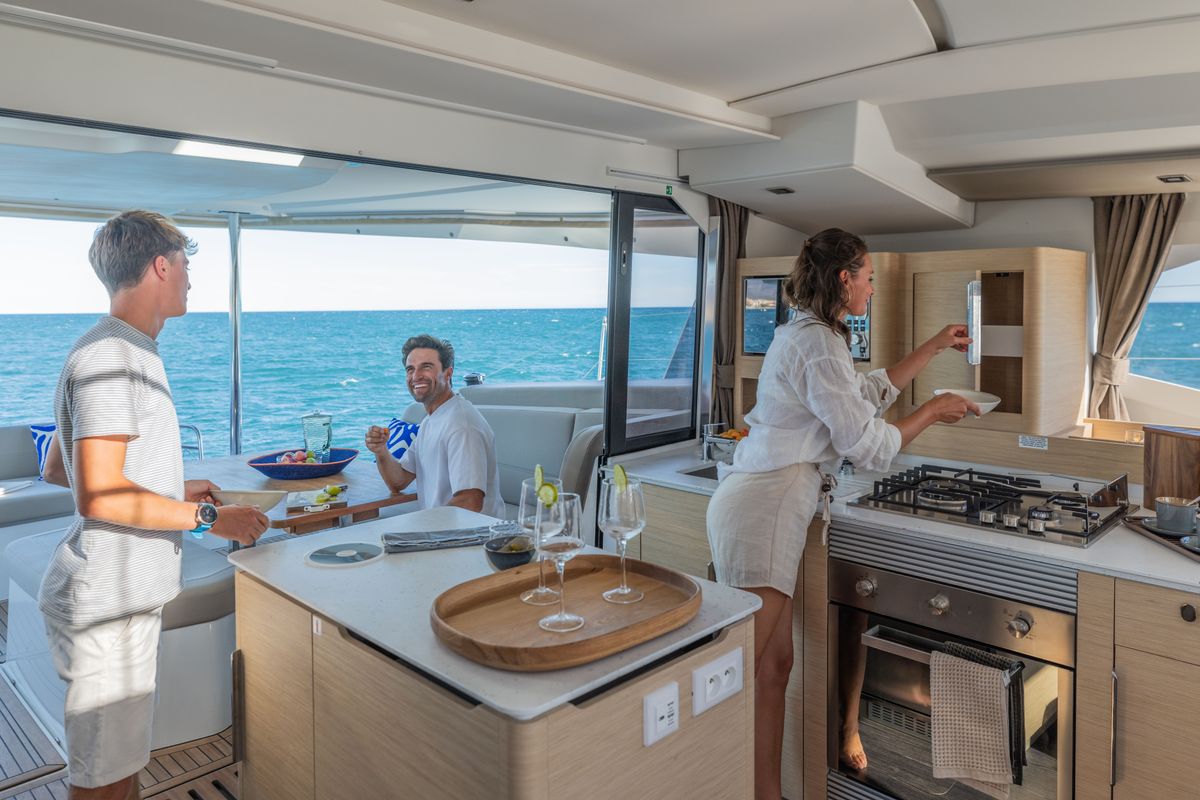 Galley of Premium +, a Fountaine Pajot New 44 catamaran at Portimão, Portugal