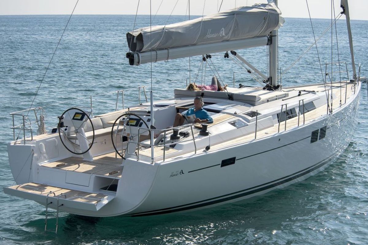 Cockpit of Anse, a Hanse Yachts Hanse 505 sailboat at Grad Šibenik, Croatia