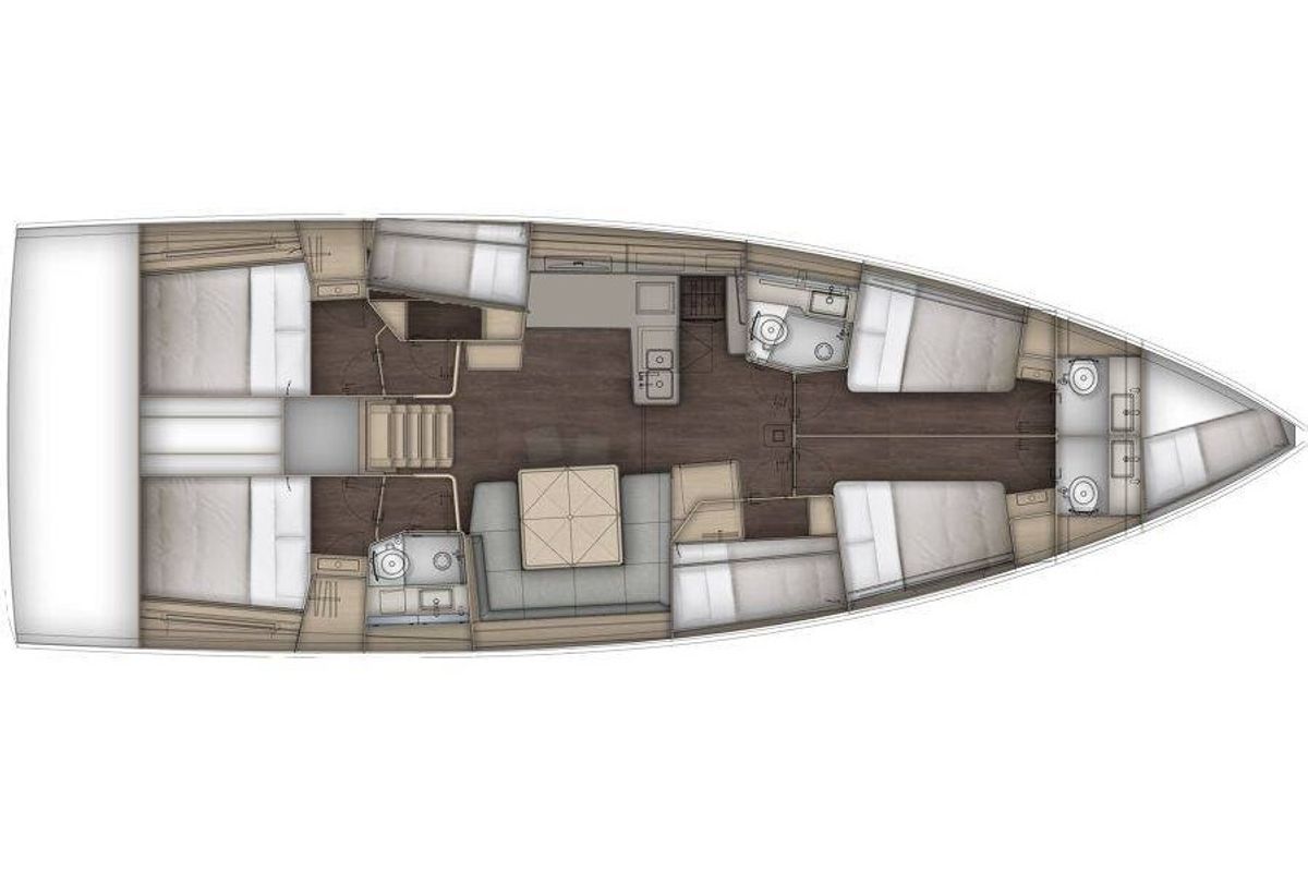 Floor plan of Violante, a Dufour 54 sailboat at Puntone di Scarlino, Italy