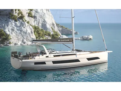 Exterior view of Violante, a Dufour 54 sailboat at Puntone di Scarlino, Italy