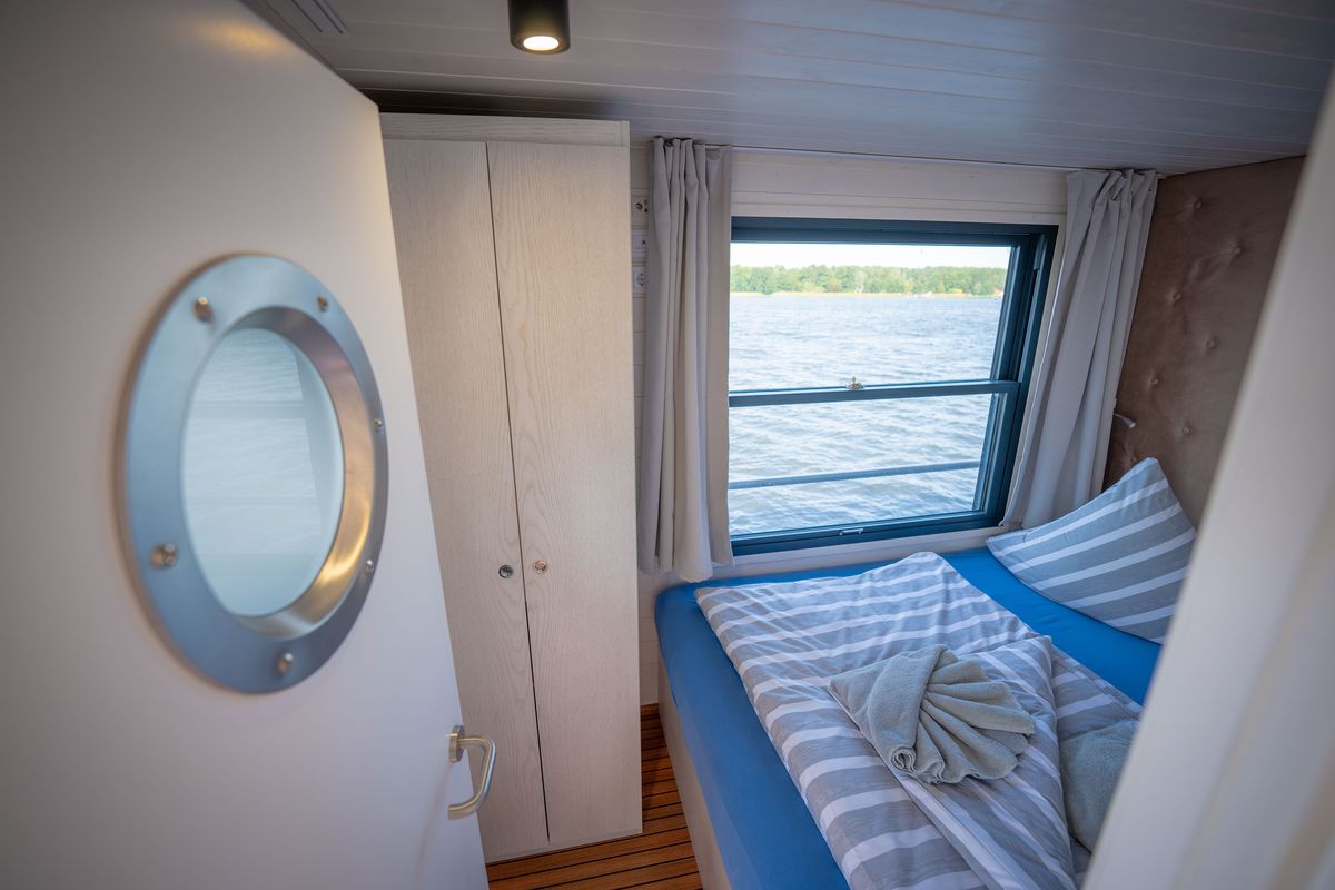 Cabin on Frigga, a Woma D13 motorboat at Fürstenberg/Havel, Germany