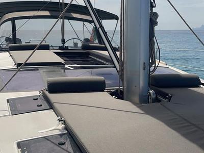 Deck of Bayanbar, a Dufour 500 Grand Large sailboat at Olbia, Italy