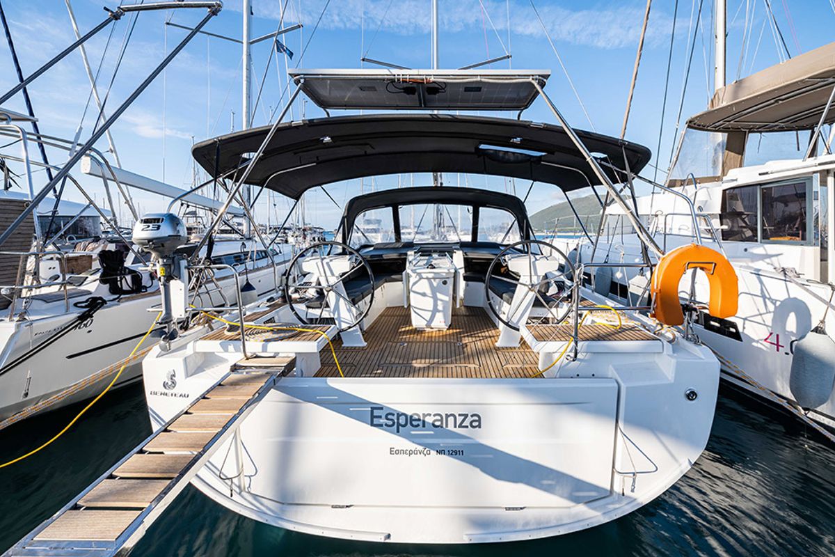 Exterior view of Esperanza, a Beneteau Oceanis 46.1 sailboat at Lavreotiki Municipal Unit, Greece