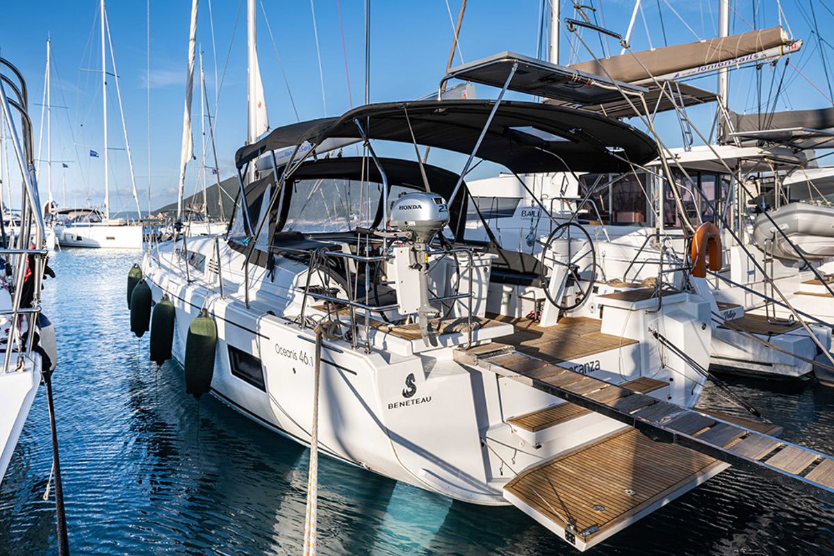 Exterior view of Esperanza, a Beneteau Oceanis 46.1 sailboat at Lavreotiki Municipal Unit, Greece