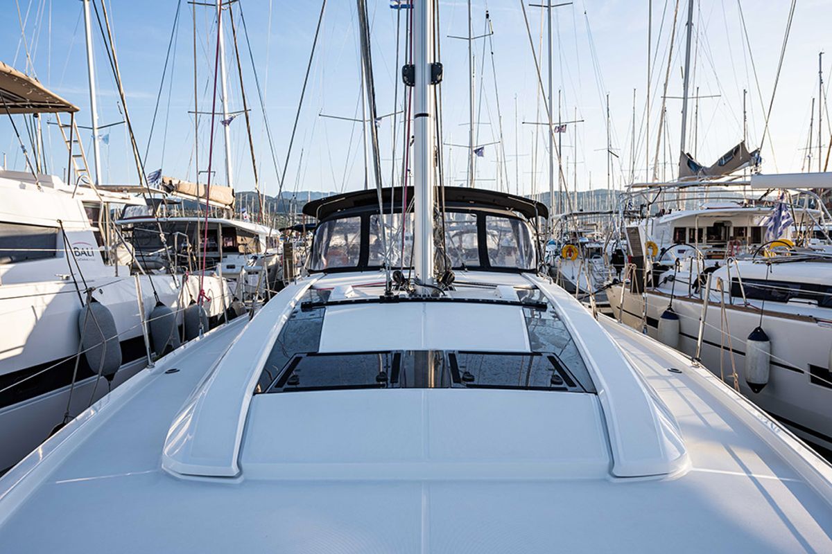 Deck of Esperanza, a Beneteau Oceanis 46.1 sailboat at Lavreotiki Municipal Unit, Greece