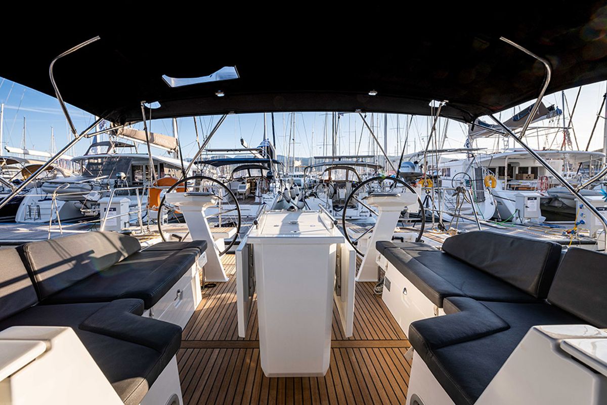 Cockpit of Esperanza, a Beneteau Oceanis 46.1 sailboat at Lavreotiki Municipal Unit, Greece