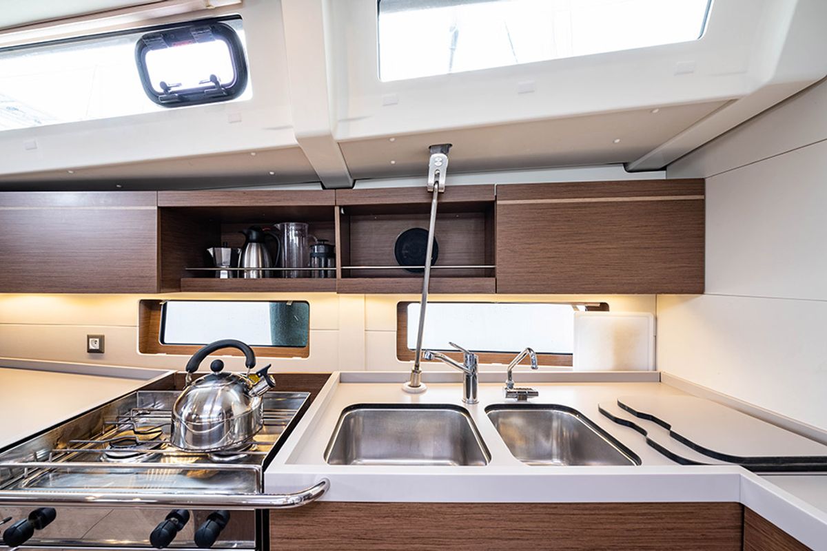 Galley of Esperanza, a Beneteau Oceanis 46.1 sailboat at Lavreotiki Municipal Unit, Greece