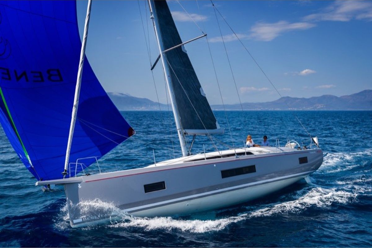 Exterior view of Nefele, a Beneteau Oceanis 46.1 sailboat at Rosignano Solvay, Italy