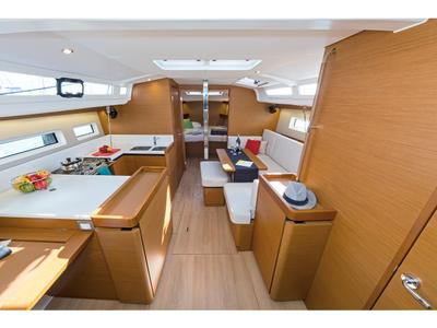 Salon of Dory, a Jeanneau Sun Odyssey 440 sailboat at Gouvia, Greece