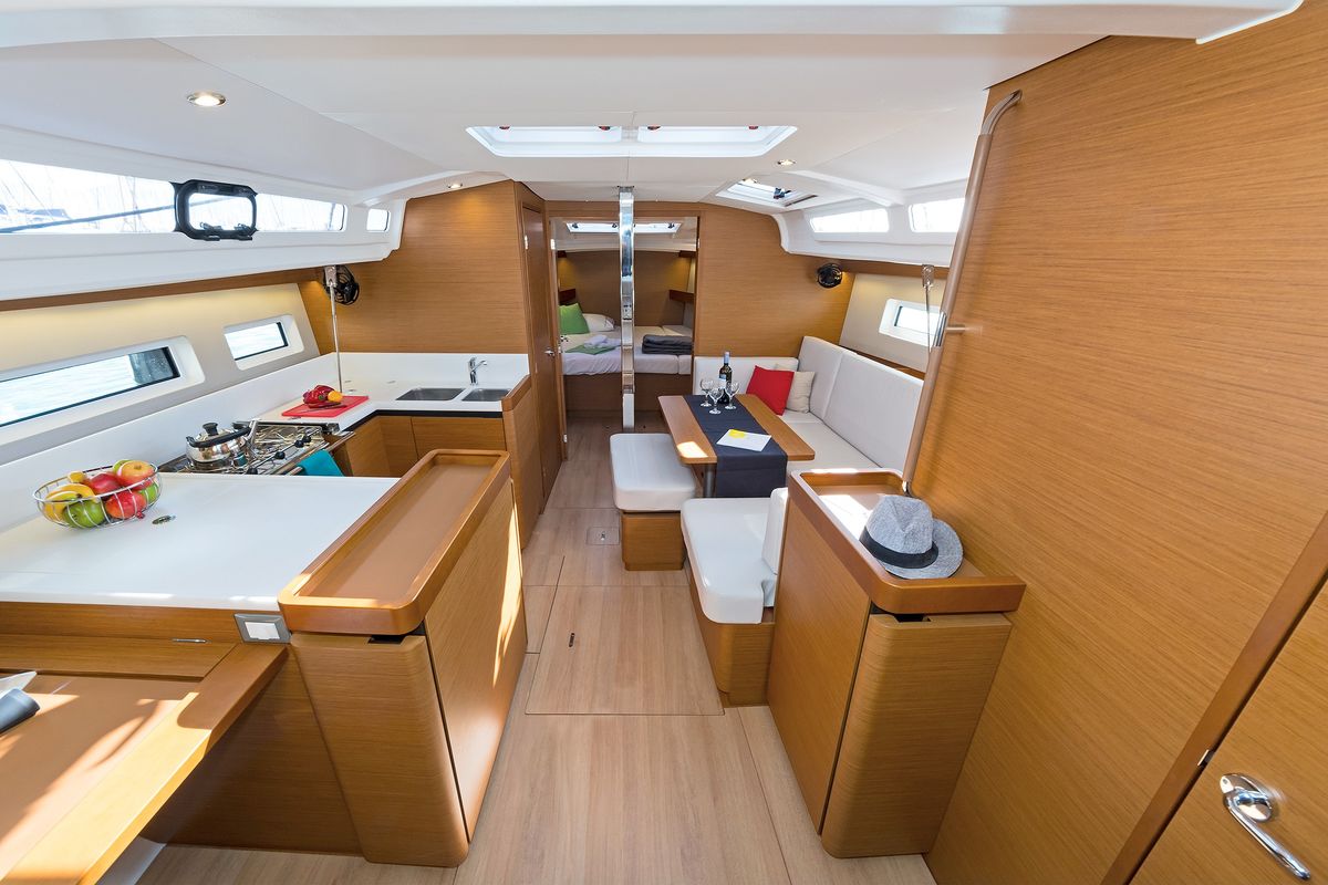 Salon of Dory, a Jeanneau Sun Odyssey 440 sailboat at Gouvia, Greece