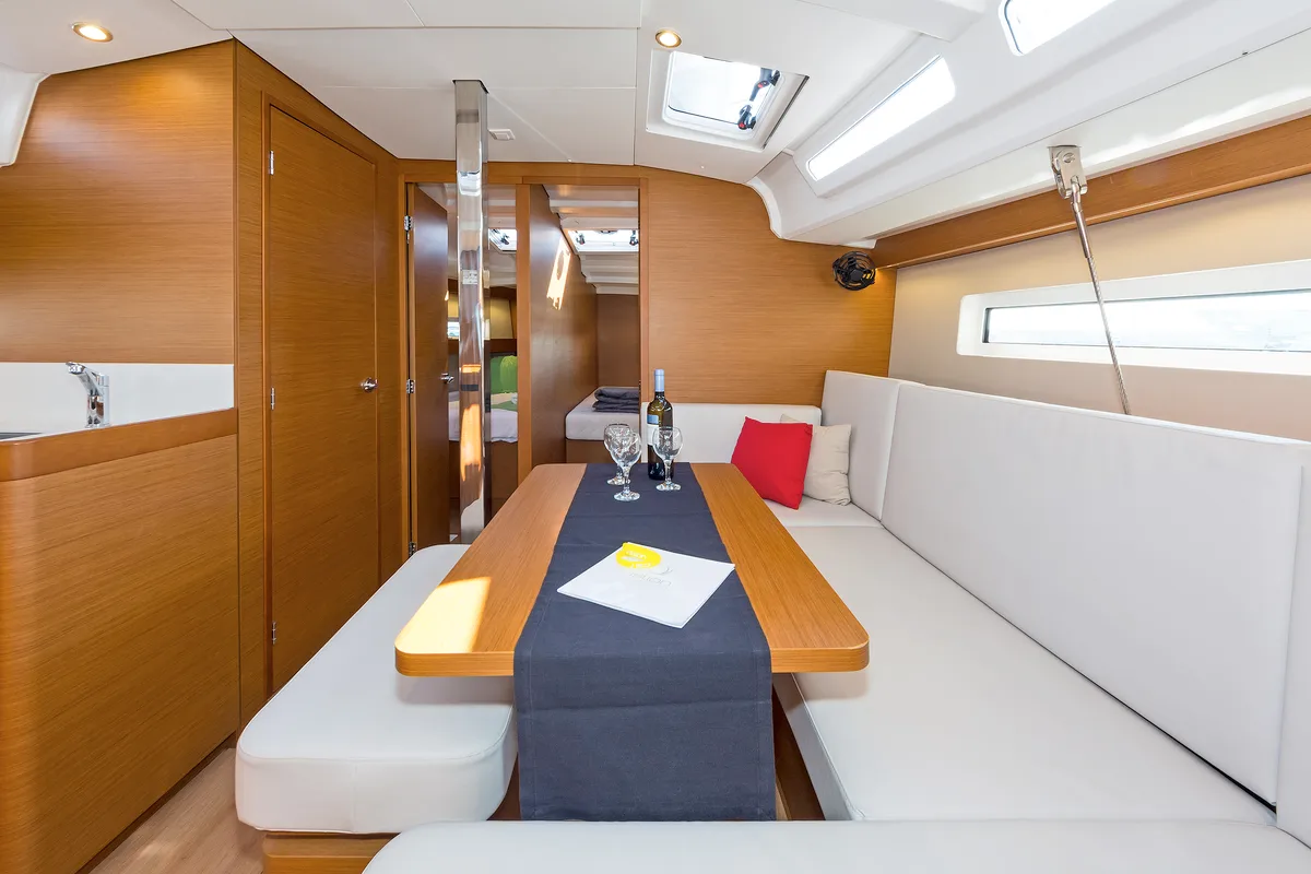 Salon of Dory, a Jeanneau Sun Odyssey 440 sailboat at Gouvia, Greece