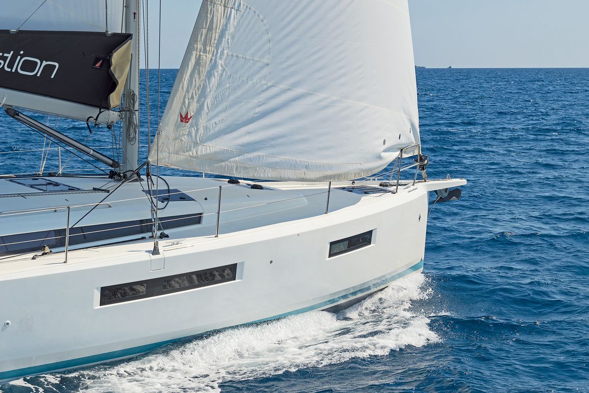 Exterior view of Dory, a Jeanneau Sun Odyssey 440 sailboat at Gouvia, Greece
