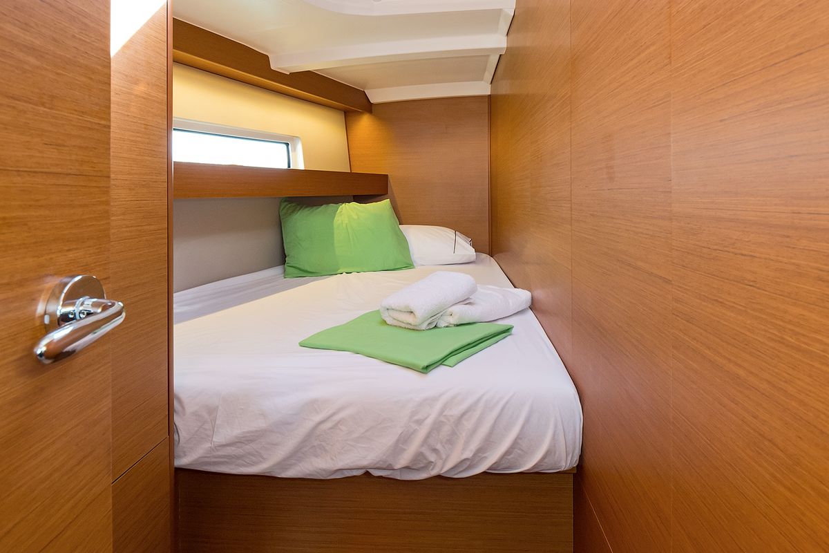 Cabin on Dory, a Jeanneau Sun Odyssey 440 sailboat at Gouvia, Greece